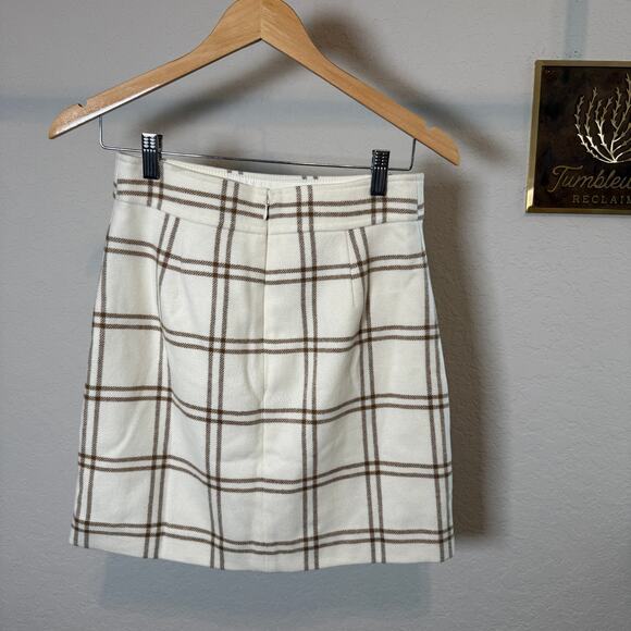 Women's‎ J.Crew Cream and Brown Plaid Mini A-Line Skirt Size 0 NEW - Picture 7 of 9